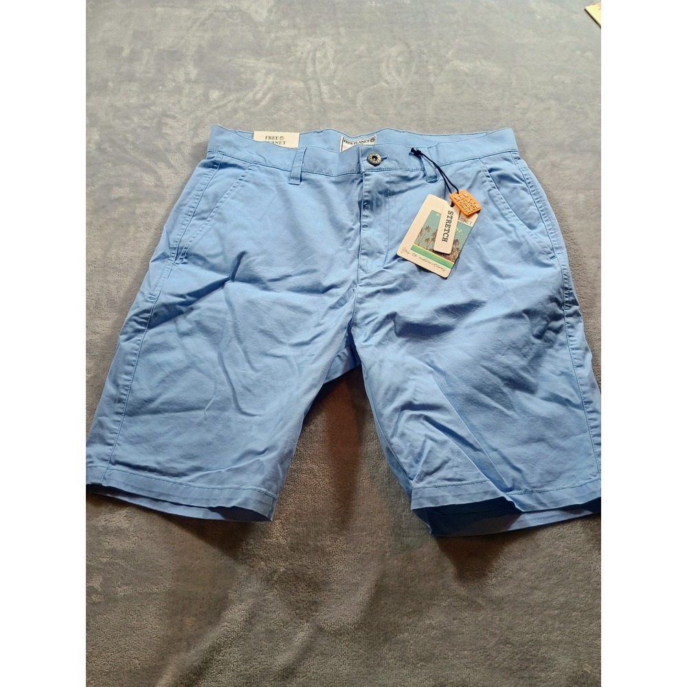Free Planet Mens Chino Shorts Blue Size 32 Stretch Cotton Twill